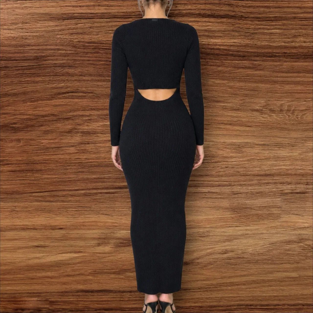 Vestido longo caos P em tricô  canelado - Foto 4