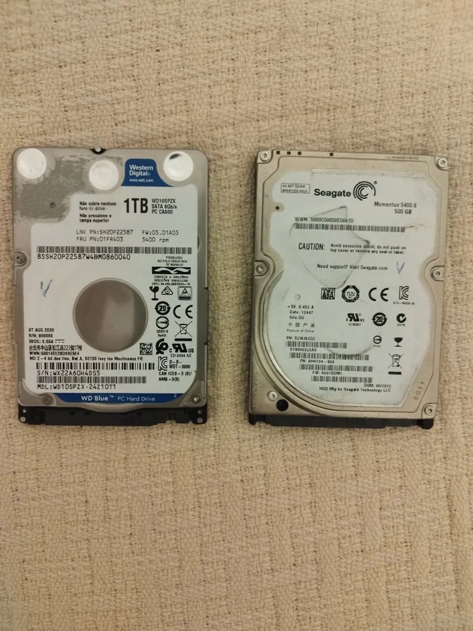 02 HD's para notebook, de 1TB e 500GB