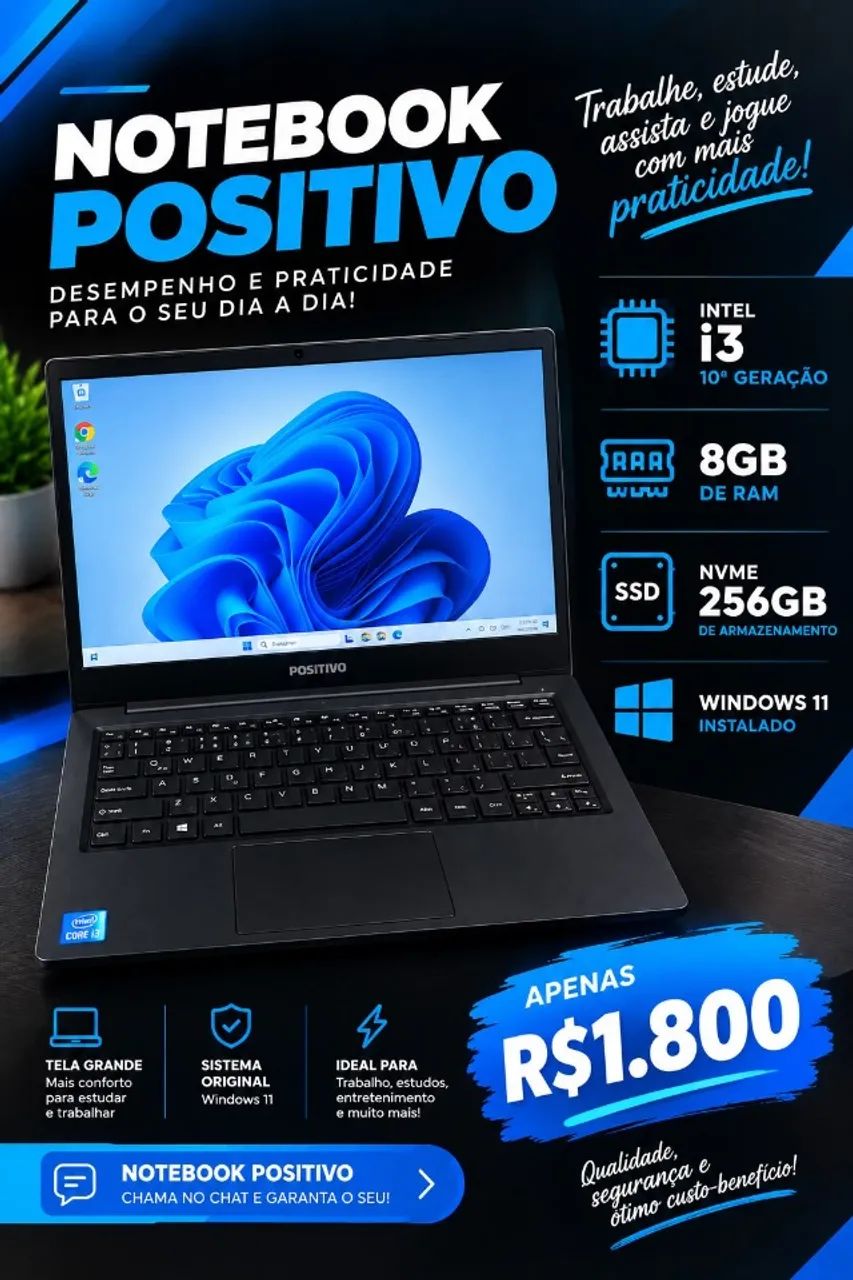 Notebook  POSITIVO i3 de 10 Geração.