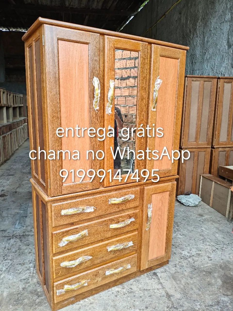 Guarda roupa de madeira espelhado entrega grátis 