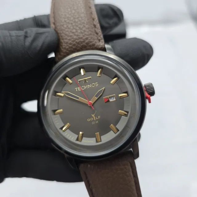 Relógio Masculino Technos Golf Couro Marrom 49mm Novo