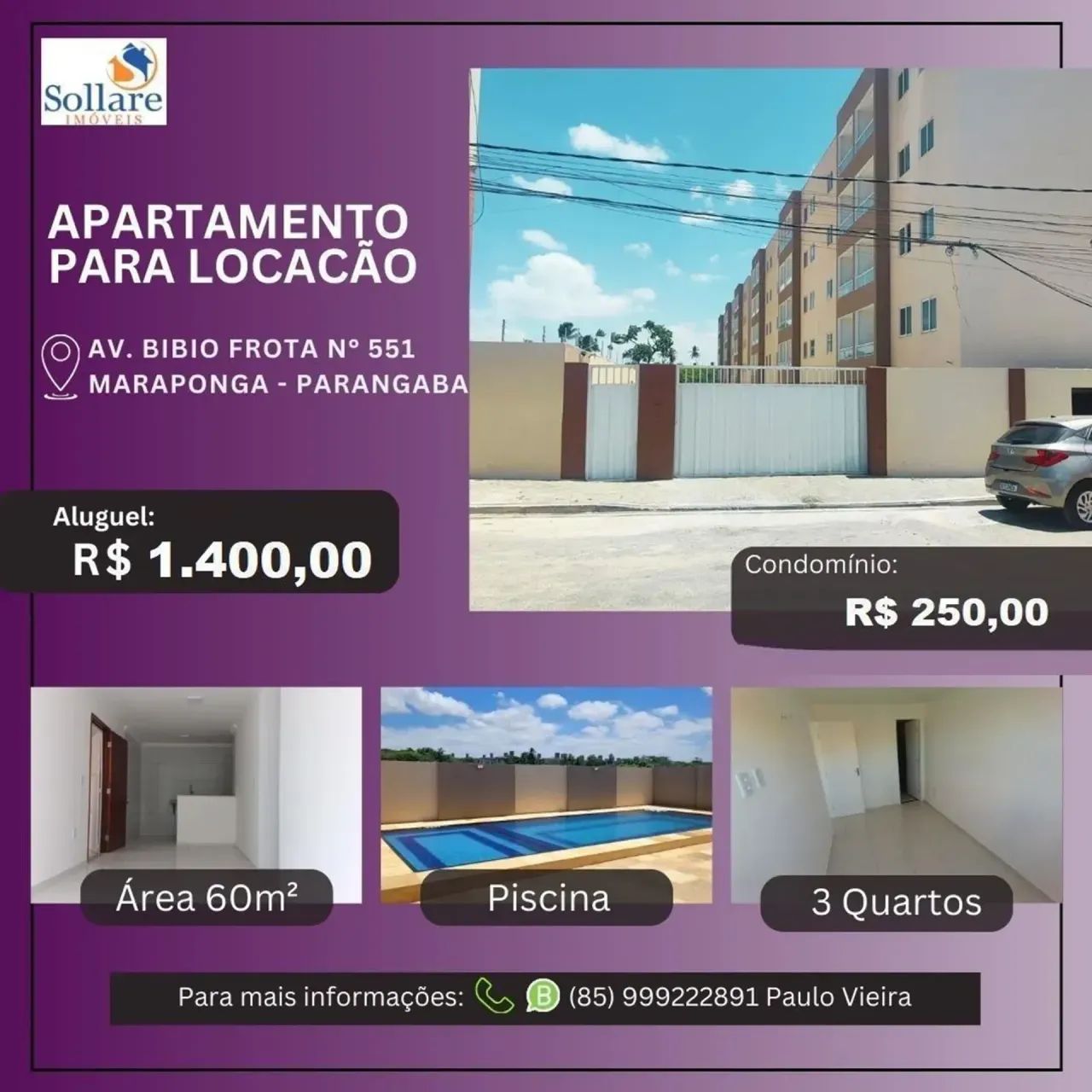 Apartamento Com 3 Quartos, 2 Banheiros e Lazer Com Piscina no Bairro Maraponga  Parangaba