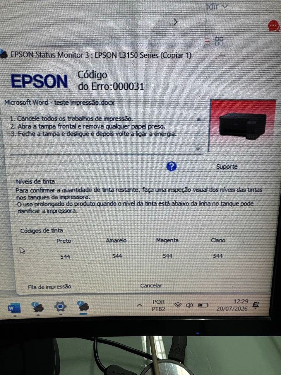 Impressora Epson l3150 erro 000031 - Foto 5