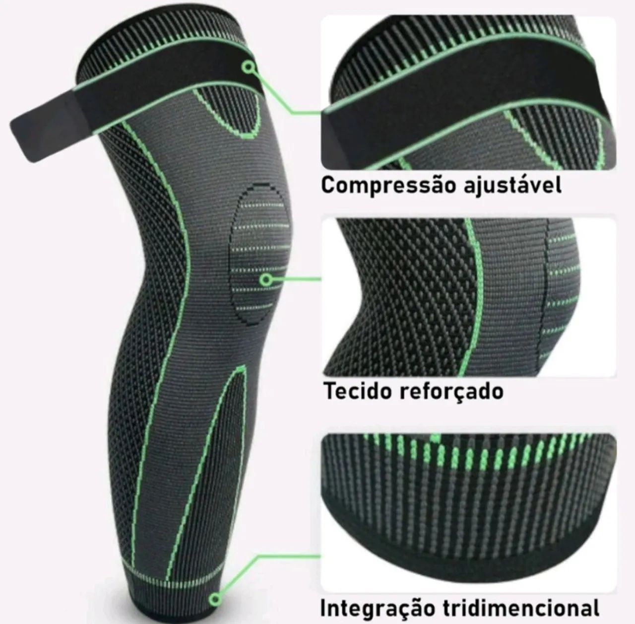 Joelheira longa de compressão com bandagem elástica 