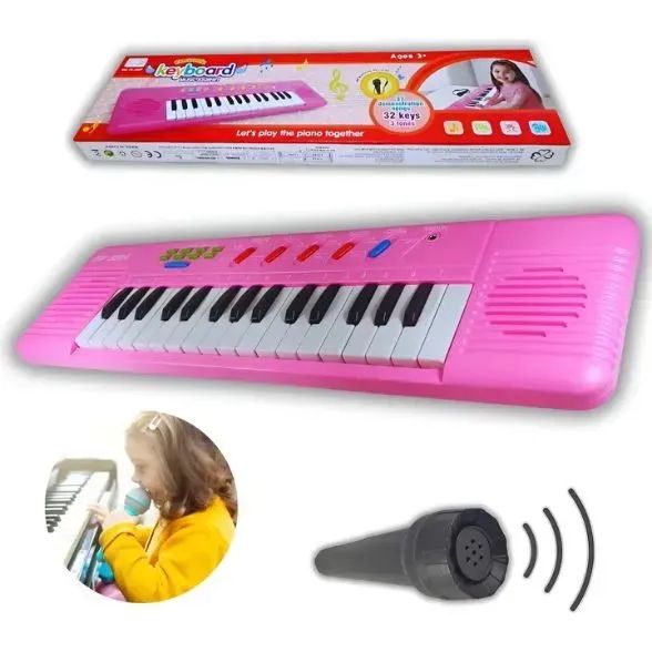 Teclado Musical Infantil com Microfone Karaokê 32 Teclas Rosa - Foto 5
