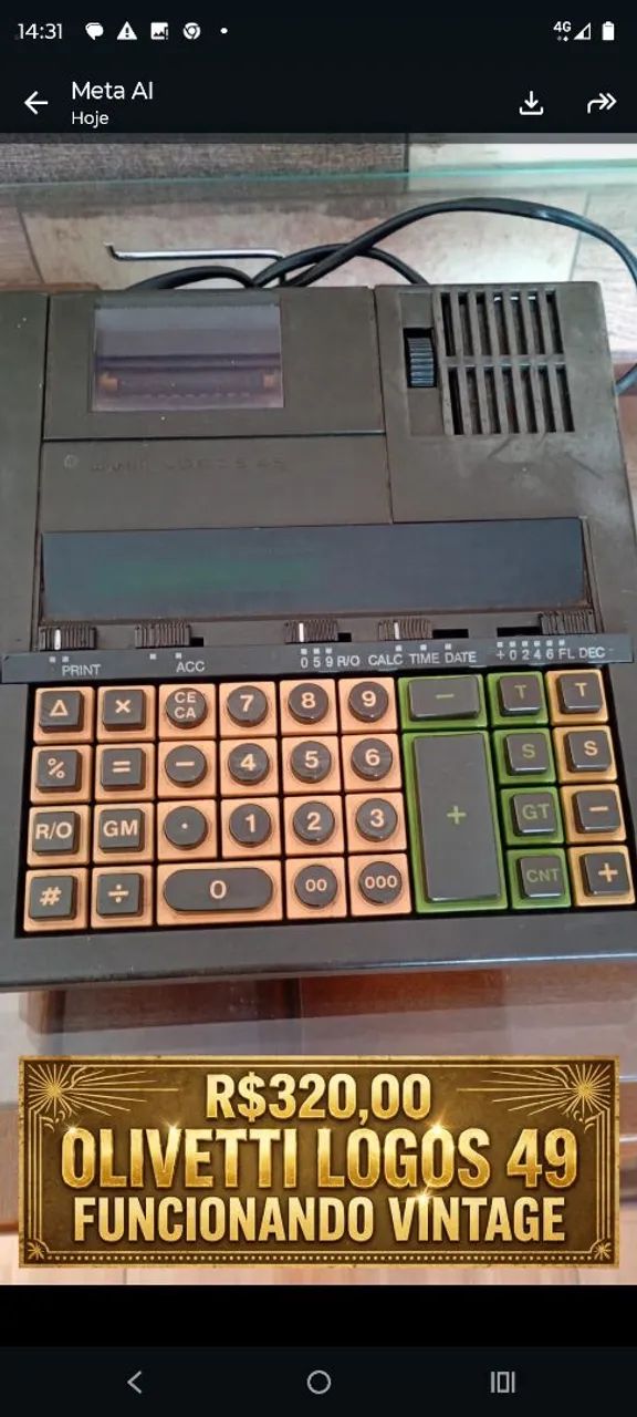 Calculadora Olivetti 49 funcionando 