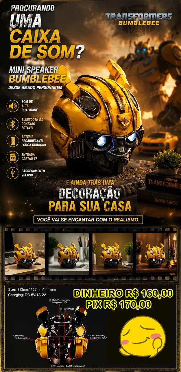  CAIXAS DE SOM PEQUENA SPEAKERBUBLEBEE COM LUZ LED