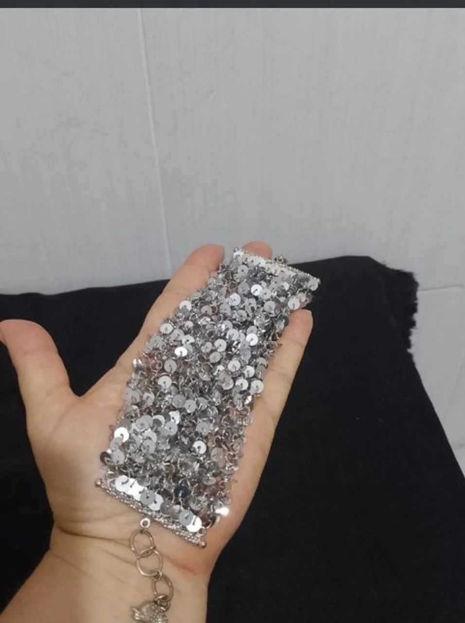 Pulseira de lantejoulas Prata  - Foto 3