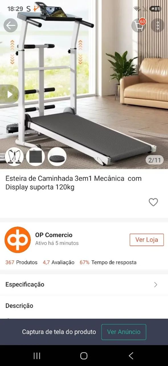 Esteira de caminhada mecânica 