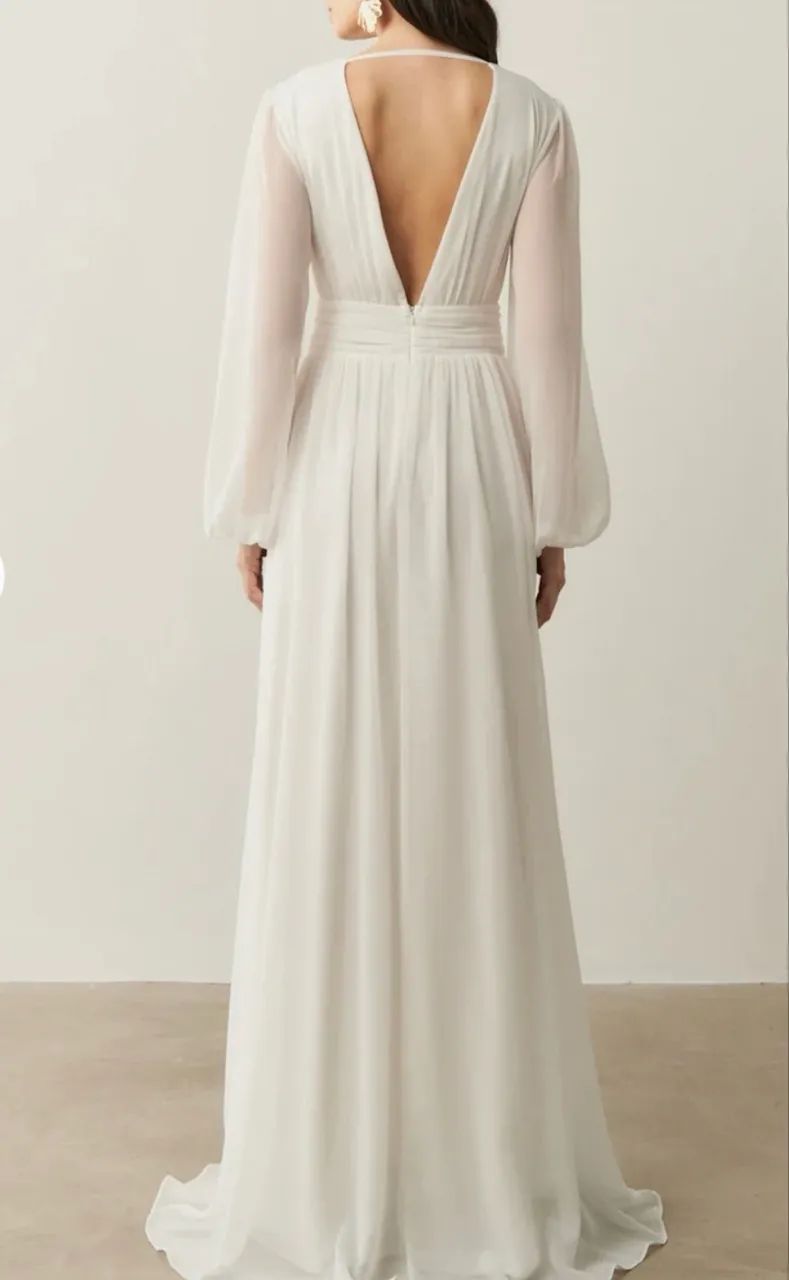 Vestido off white longo decote em V - Foto 4