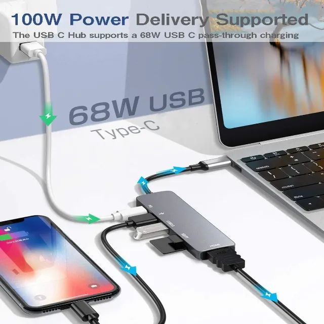 Hub Usb C Tipo C 6 em 1 Adaptador Compatível MacBook e Nintendo Switch - Foto 2