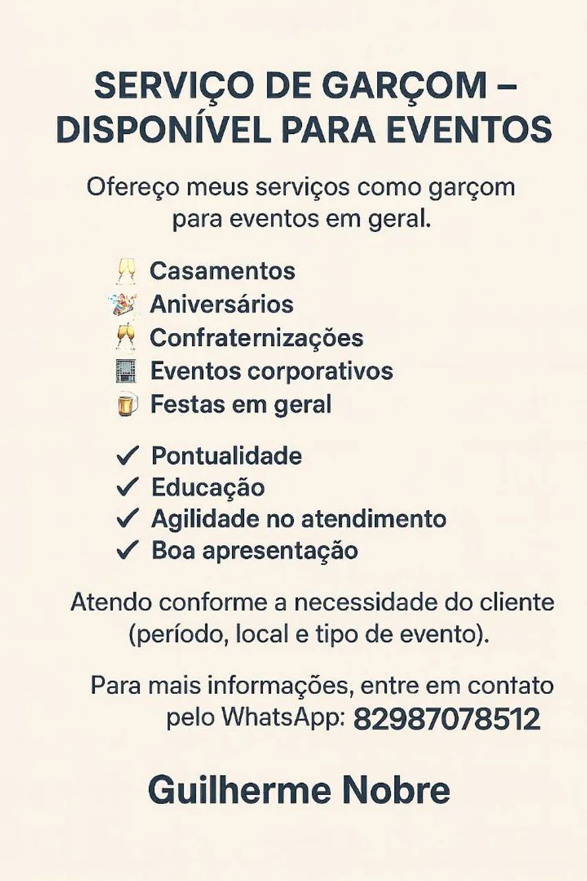 GARÇOM DISPONÍVEL!