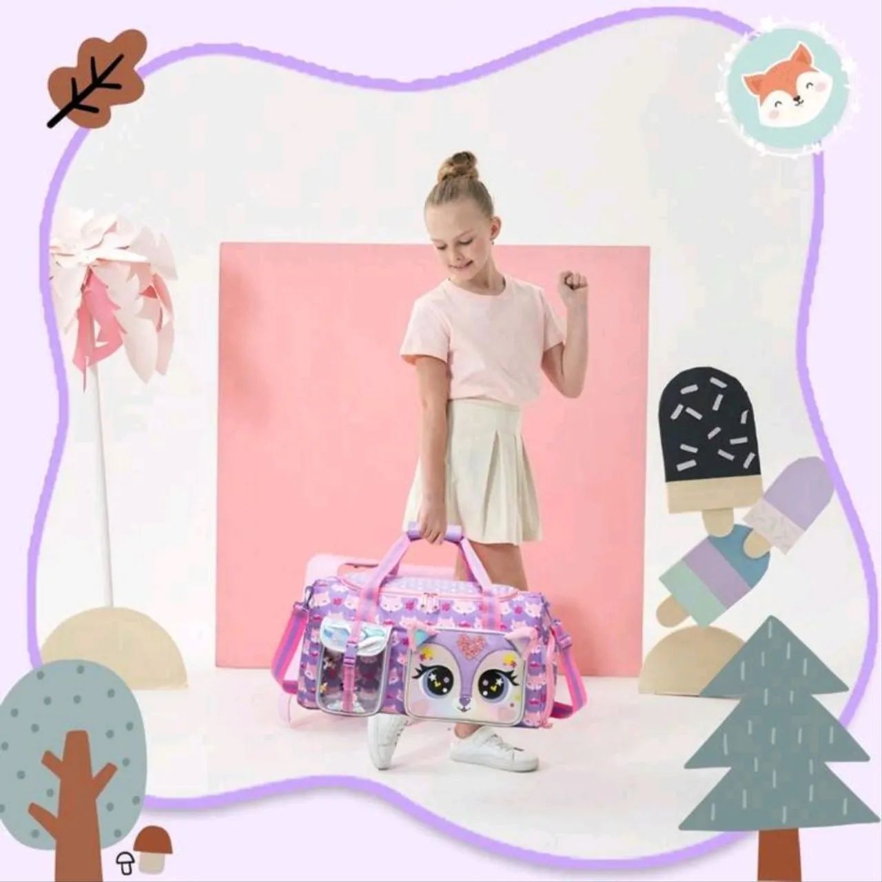 Bolsa infantil viagem sereia roxa multifuncional - Foto 5