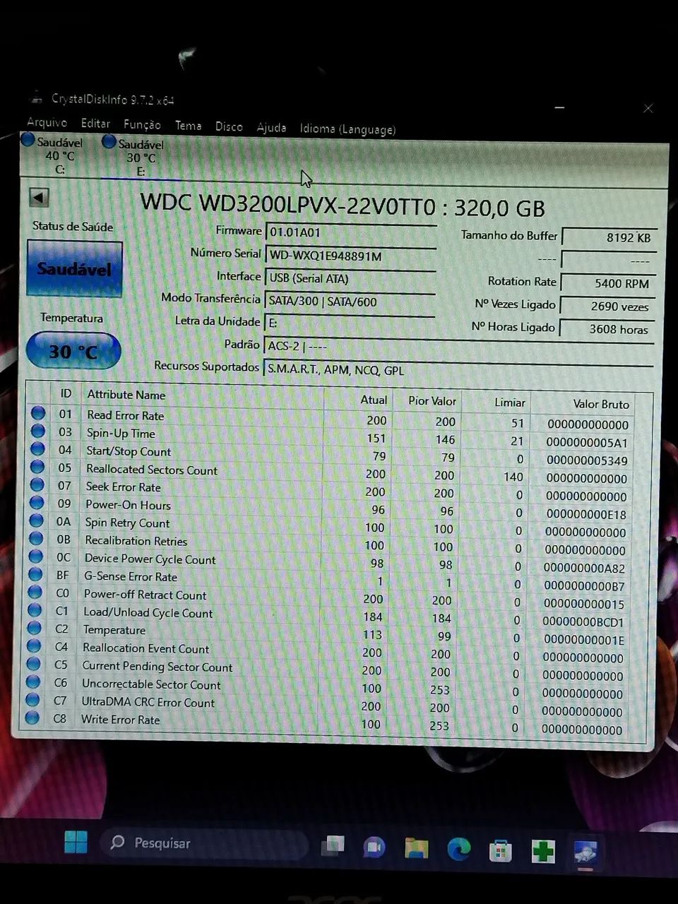 WDC 320 GB várias marcas.