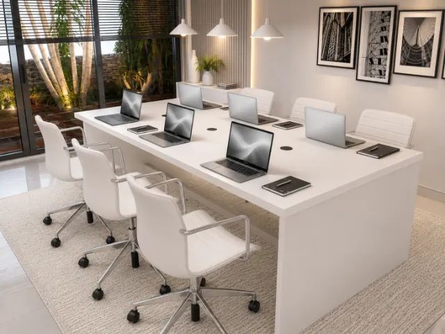 Mesa de Reunião Simply White, Em Madeira Maciça com MDF: L200cm x P100cm x A74cm