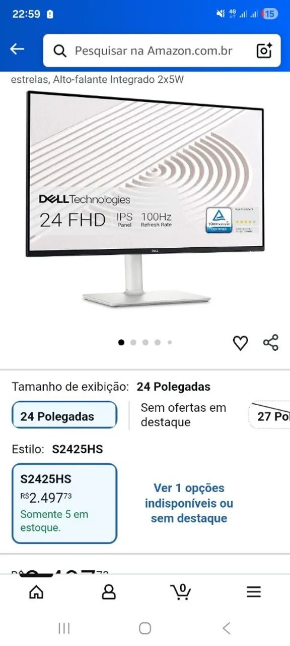 Monitor dell s27245h 24 polegadas 