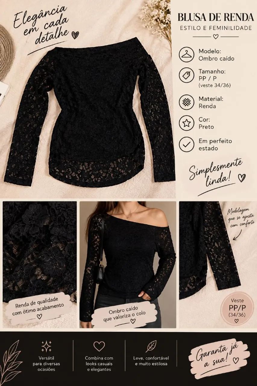 Blusa Renda Ombro caído 