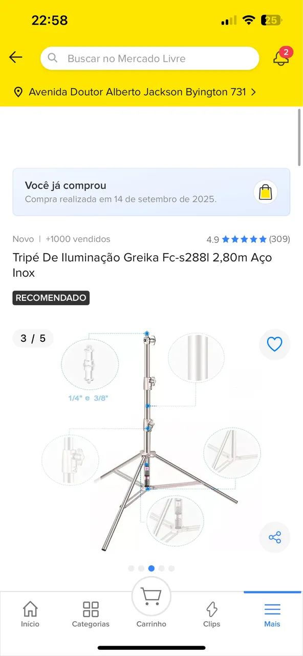 Tripé De Iluminação Greika Fc-s2881 2,80m Aço Inox - Foto 3