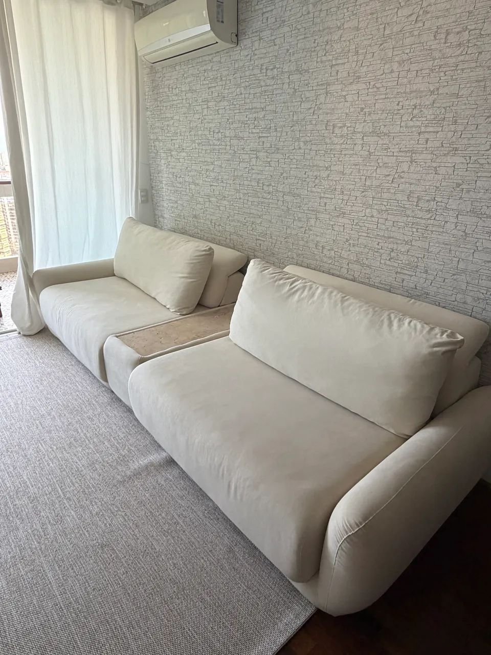 Retractable sofa with travertine marble side table - 5 months of use