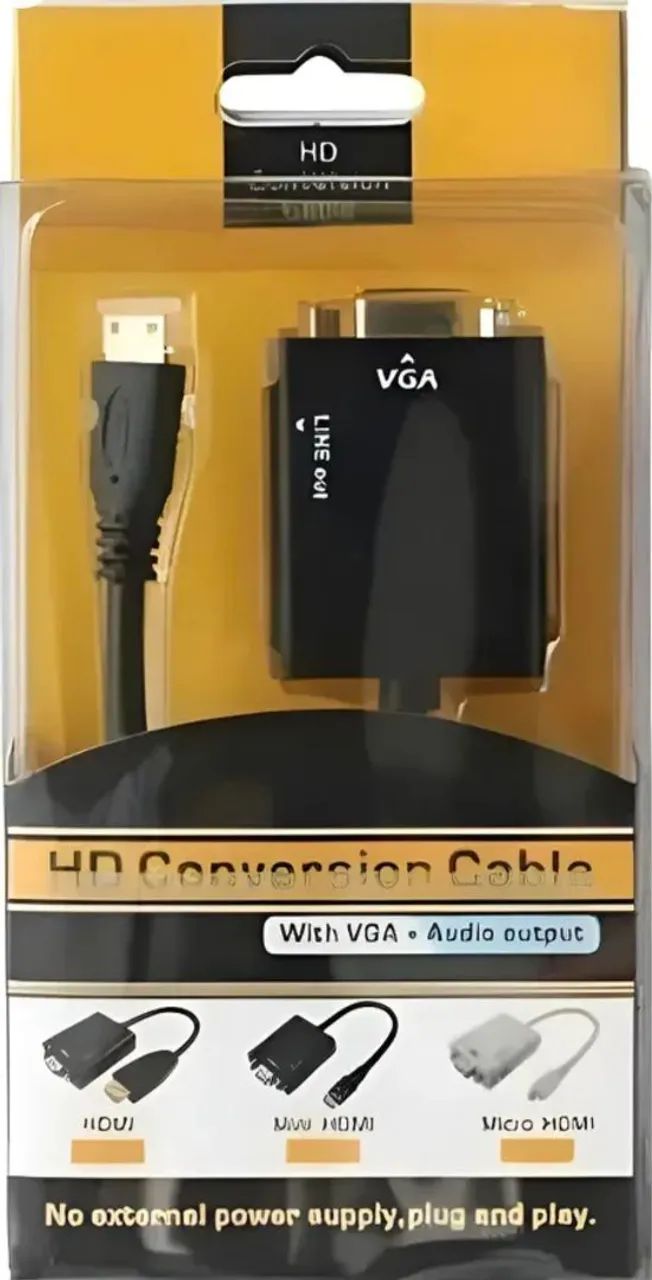 Cabo Adaptador Conversor Hdmi Para Vga Com Saída P2 Áudio