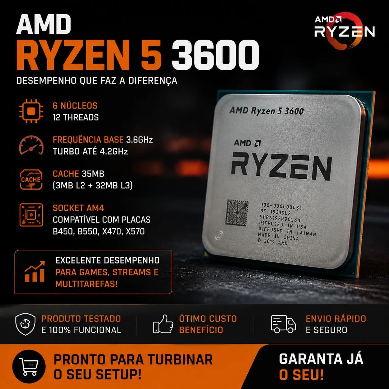 Ryzen 5 3600 - 6 núcleos / 12 threads 