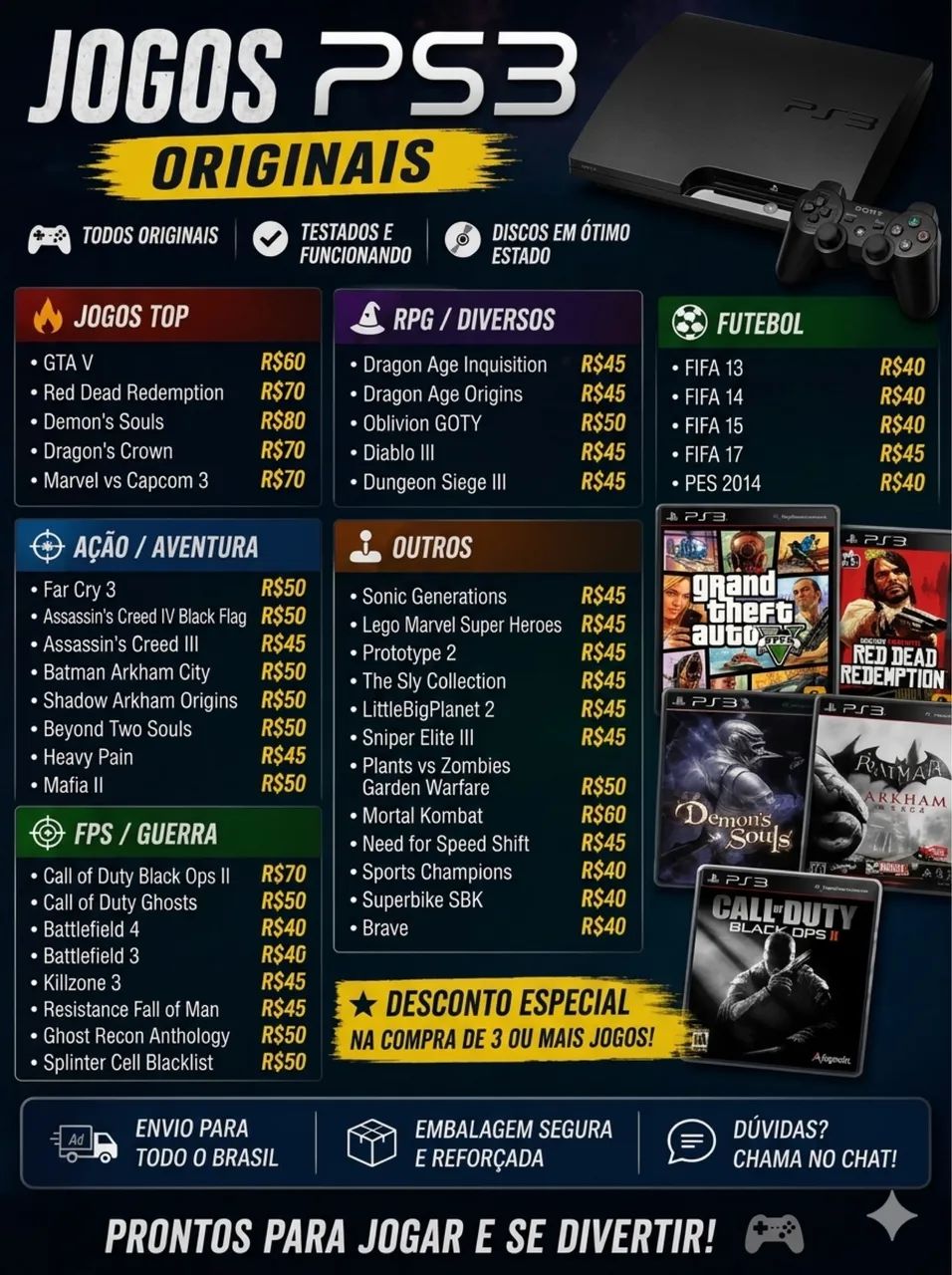 Jogos originais de PS3 a partir de $40 - Jogos de Vídeo Game