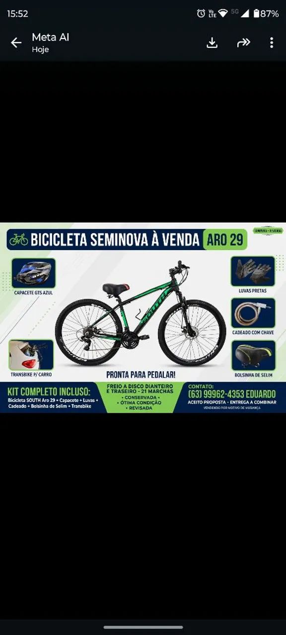 BICICLETA ARO 29 C/ ACESSÓRIOS 