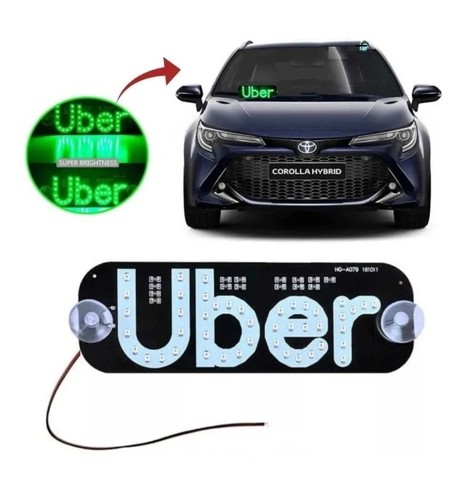 Placa Letreiro Vidro Parabrisa Uber Led Luminoso Verde