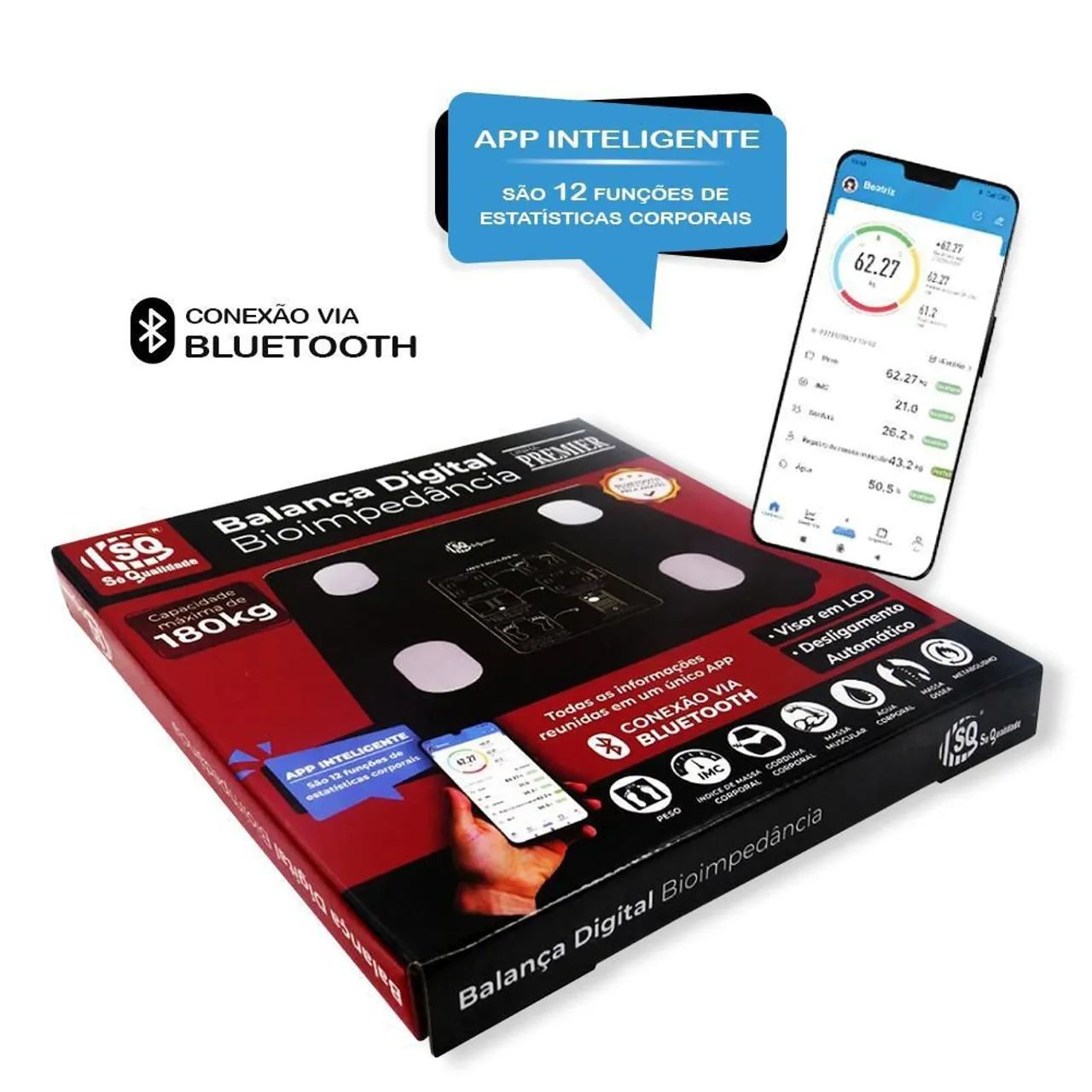 Balança Digital Bioimpedância Peso corporal bluetooth - Foto 3