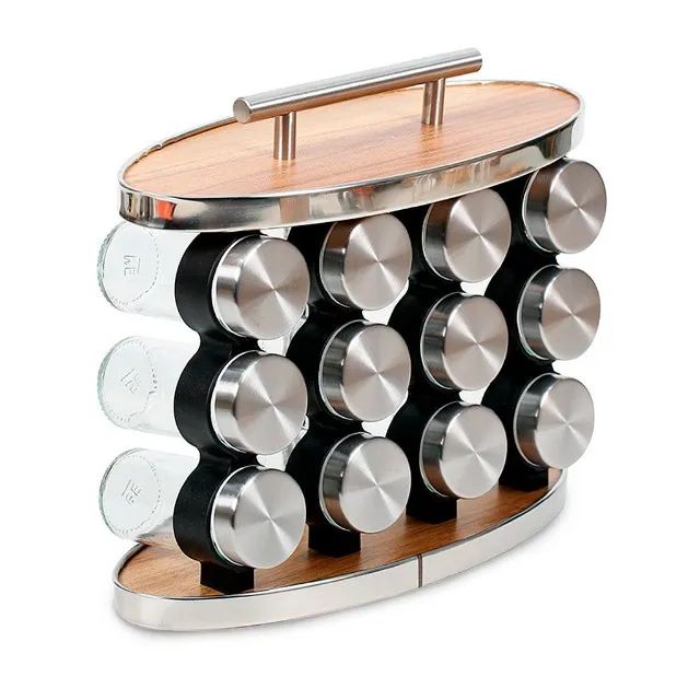 Porta Tempero Madeira E Inox Com 12 Potes Para Armazenamento - Foto 2
