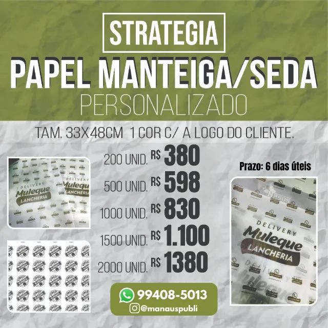 Papel de Seda Personalizado 33x48cm - Arte e Entrega Incluso Manaus