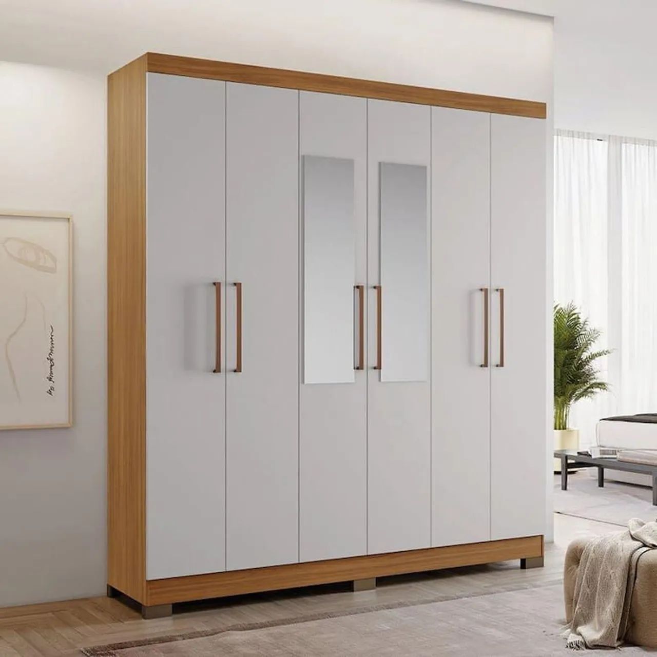 Guarda-Roupas de Casal 6 Portas com Espelhos amplo