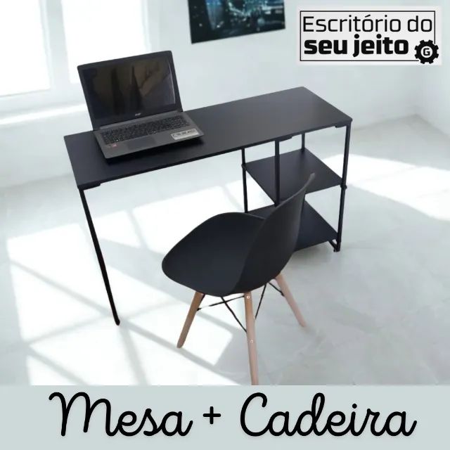 Escrivaninha + Cadeira Nova 1,10m Mesa de Escritório Multiuso Computador Notebook Estudo