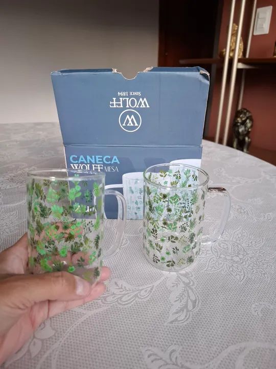 Dupla de xícaras de vidro novas da Wolff com estampa de folhagens - Foto 5