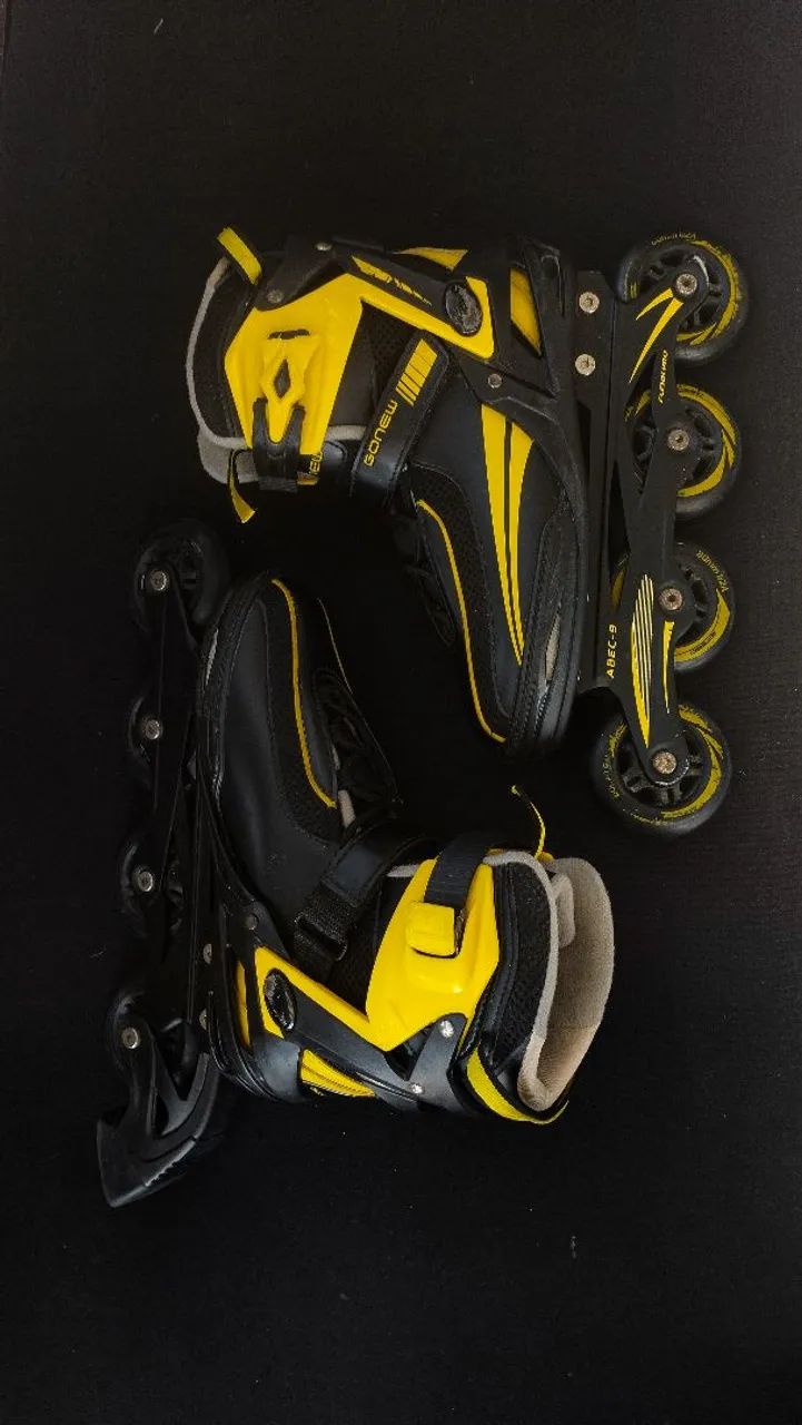 Patins Gonew Fitness Flexx Pro ABEC 9 Alumínio Preto/Amarelo - Ótimo Estado!