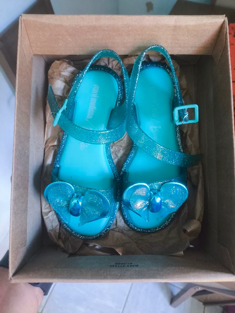 Sandália Mini Melissa Azul com Glitter tamanho 28