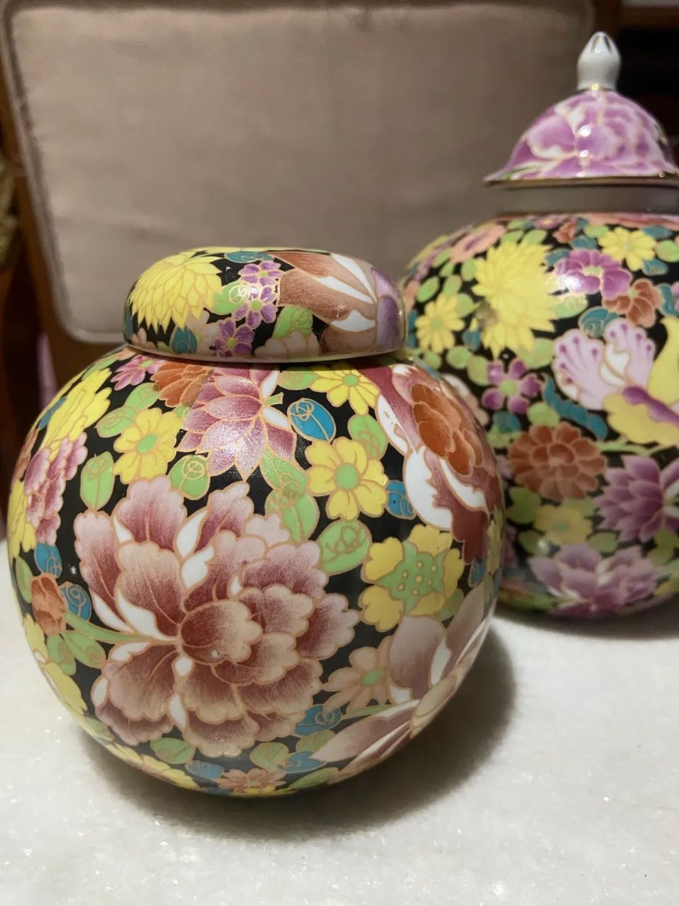 Kit de 3 potiches chineses tema floral - Foto 2