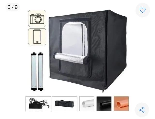 Estúdio Fotográfico Portátil com Iluminação LED - Usado, em ótimo estado 60x60