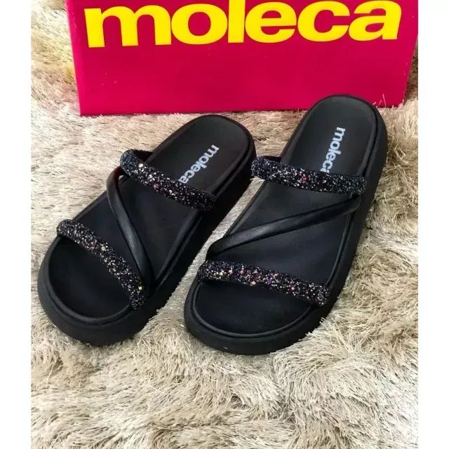 Sandália Feminina Papete Strass Pedrinha Moleca Original - Foto 5