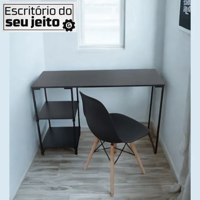 Escrivaninha + Cadeira Nova 1,10m Mesa de Escritório Multiuso Computador Notebook Estudo - Foto 2