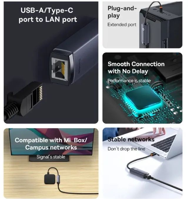 Adaptador Baseus Usb-a Para Ethernet Rf45 1000mbps  - Foto 5