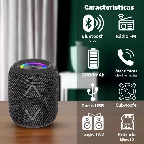 Caixa de Som Bluetooth Portátil com Subwoofer!