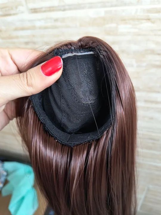 Peruca para boneca BJD ou Pullip castanho escuro lisa - Foto 3