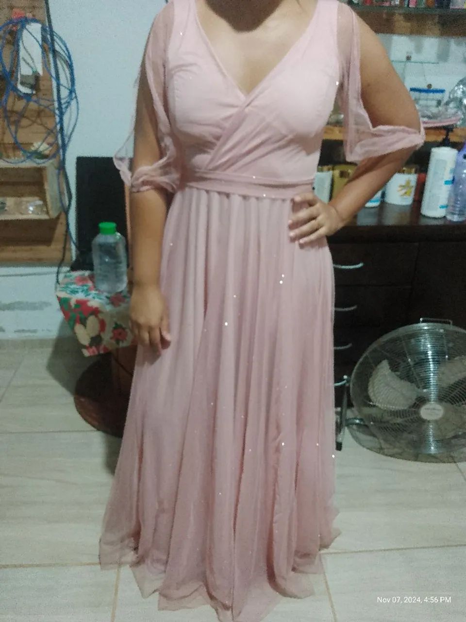 Vestido longo para madrinha de casamento rosa de tule para festa casamento