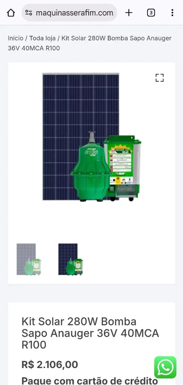 Kit Solar 280W Bomba Sapo Anauger 36V 40MCA R100 - Foto 4
