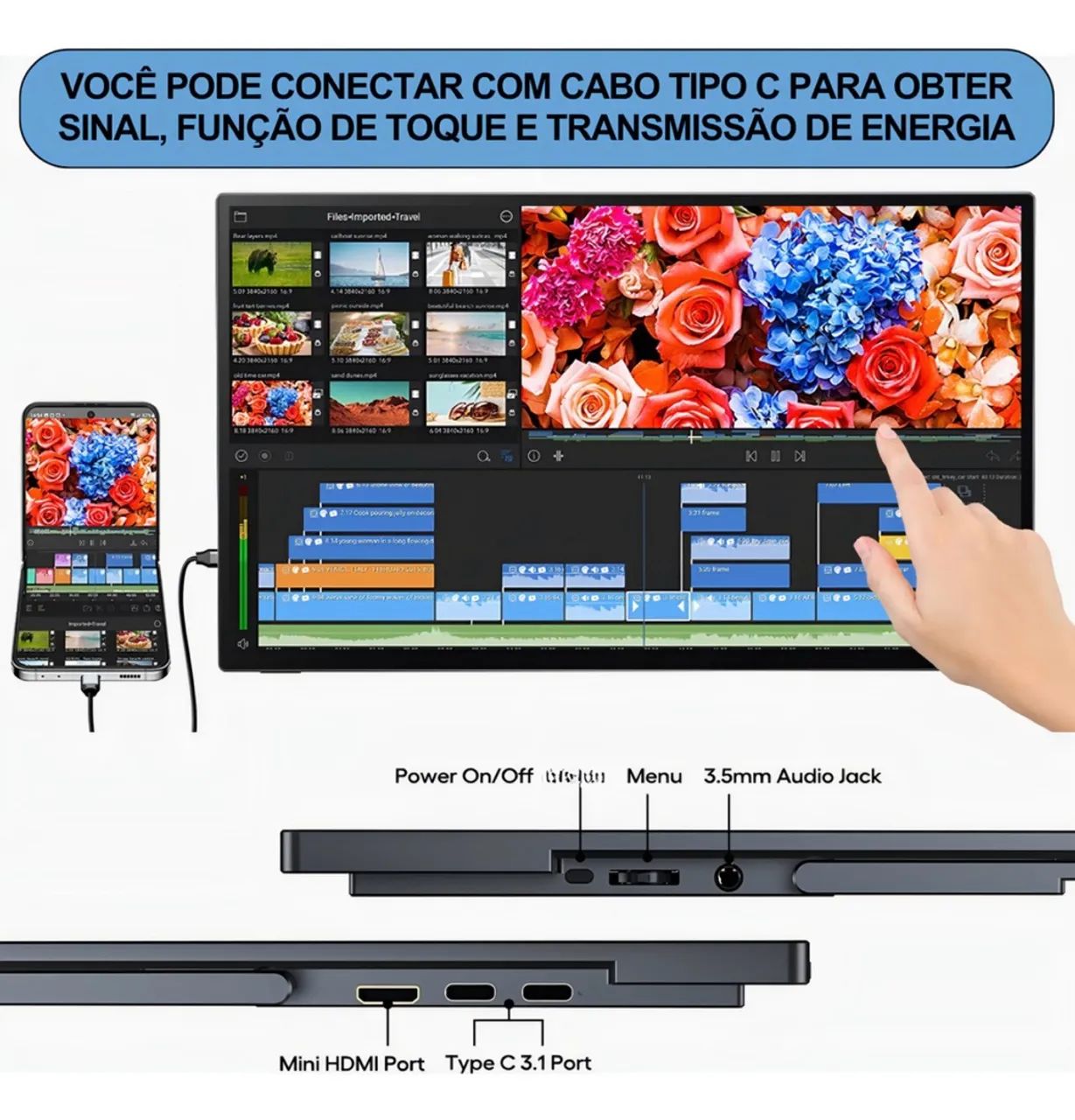 Monitor Portátil Uperfect 18,5 Polegadas Touch Screen Full HD - Foto 3