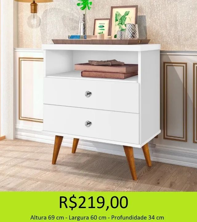 MESA DE CABECEIRA DUAS GAVETAS COM ESTILO RETRÔ - Foto 2