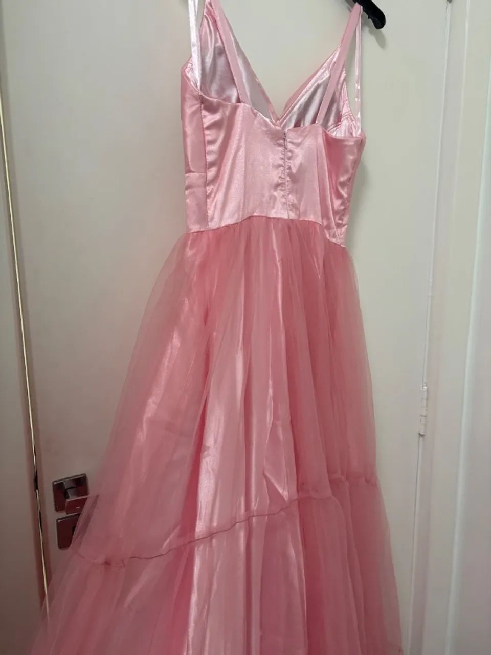 Vestido Rosa de Cetim com Tule - Foto 3