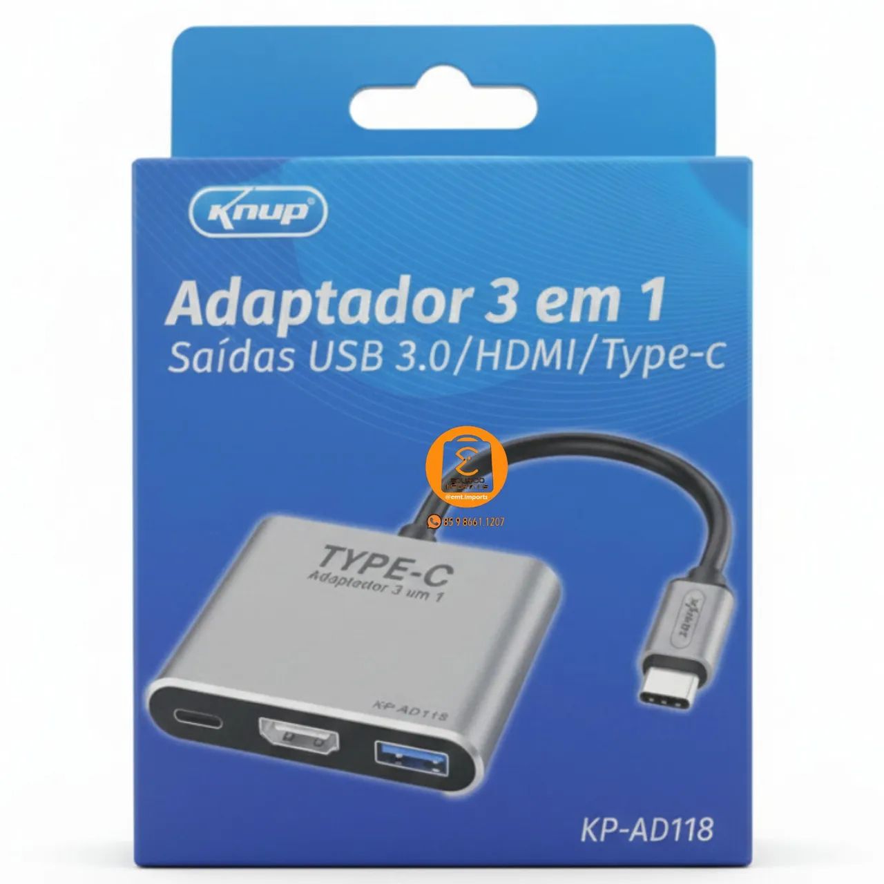Adaptador, Conversor HDMI, USB 3.0 e TIPO-C (Transmitir tela 3 em 1) KP-AD118