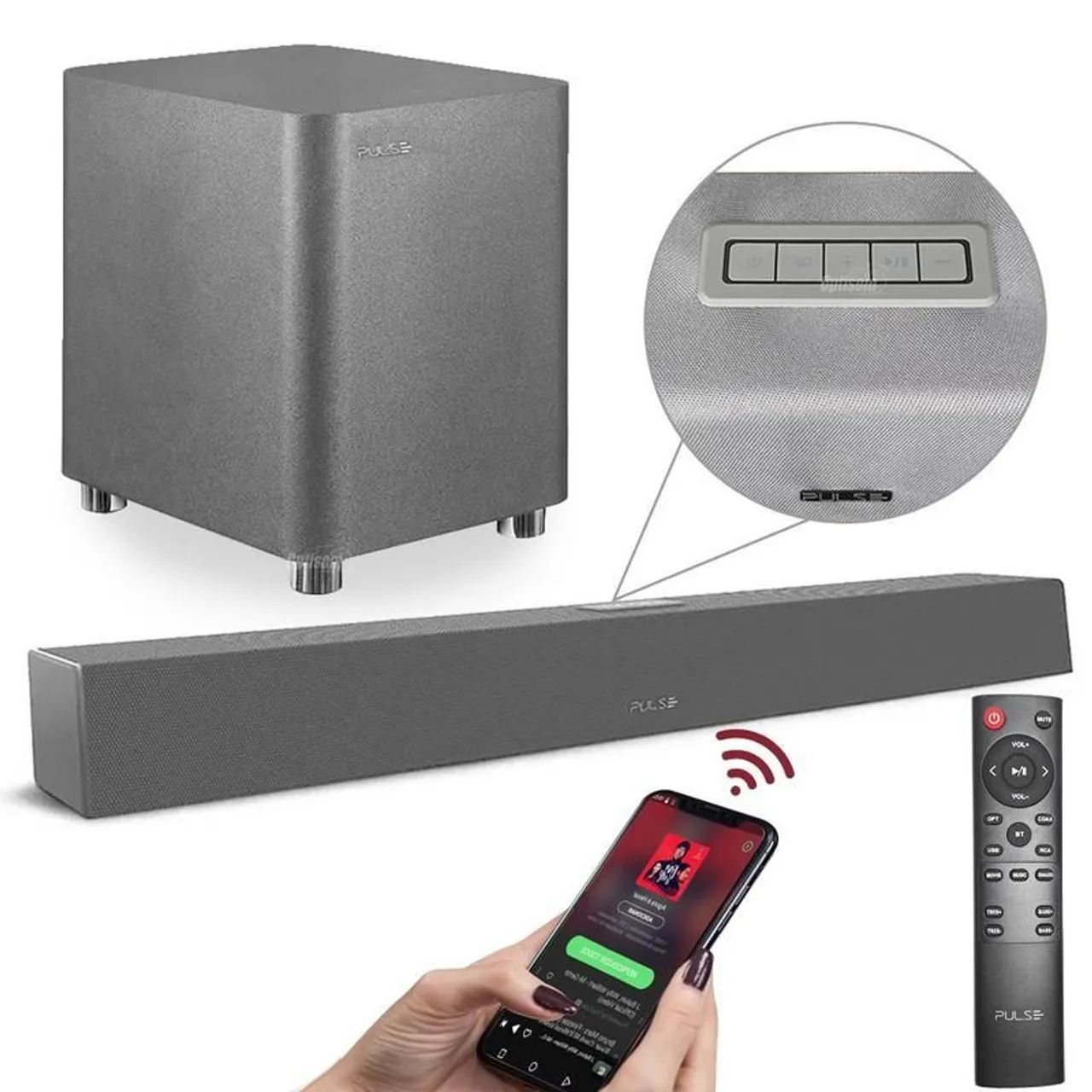 Soundbar Pulse com Bluetooth e Cabo Coaxial